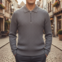 Men's Merino Wool Long Sleeve Polo with Zip