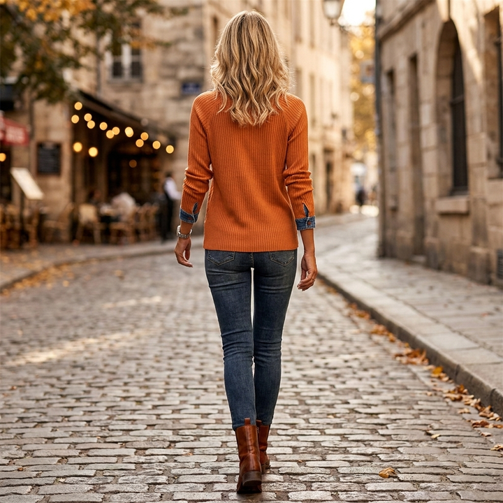 Maglione da donna a maniche lunghe senza maniche con patchwork lavorato a maglia