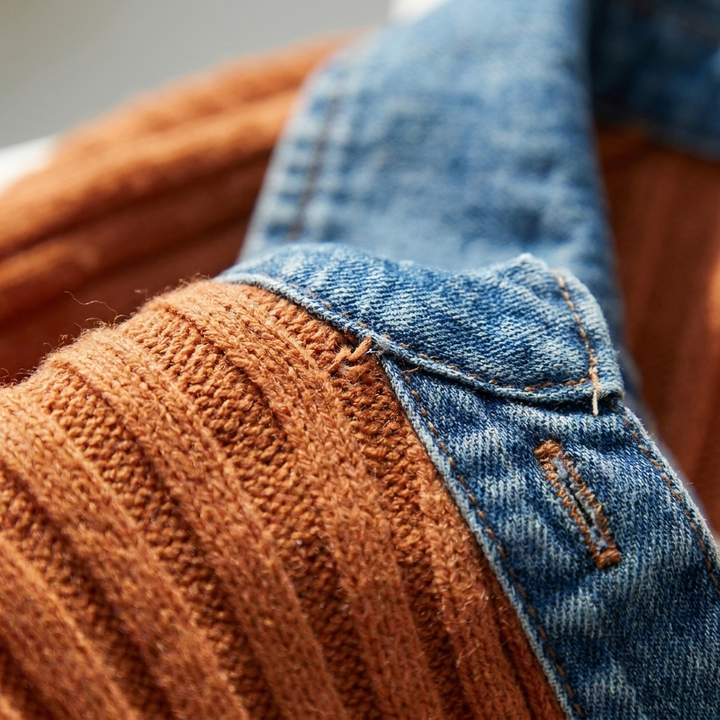 Maglione da donna a maniche lunghe senza maniche con patchwork lavorato a maglia