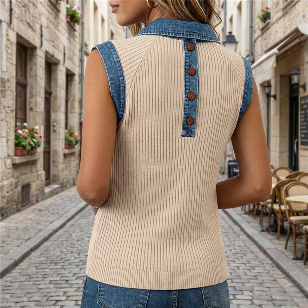 Maglione da donna a maniche lunghe senza maniche con patchwork lavorato a maglia