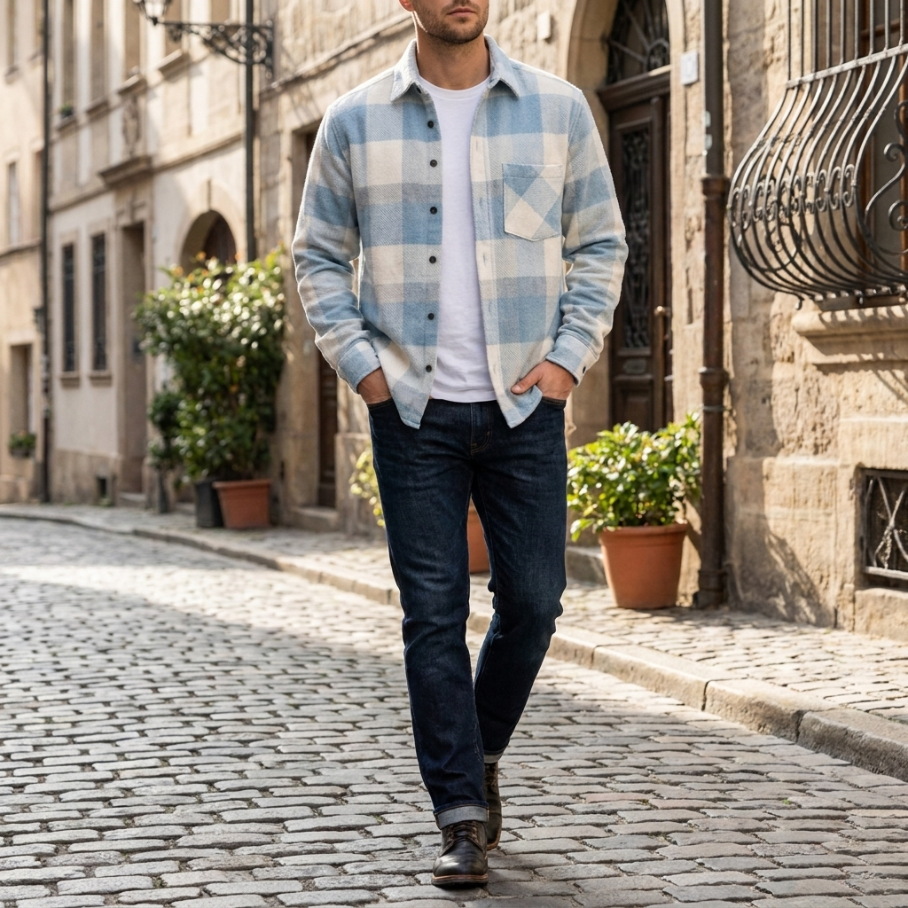 Camicia da uomo in flanella a quadri senza maniche a maniche lunghe