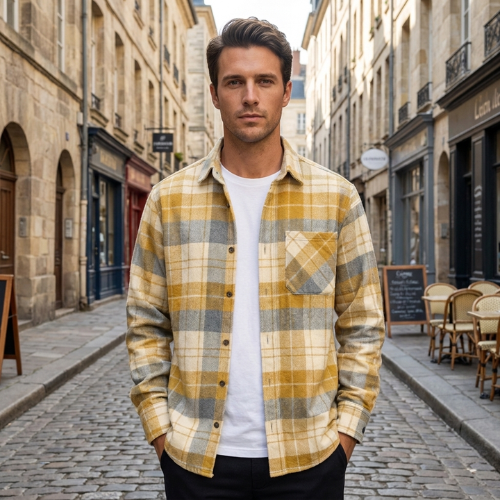 Camicia da uomo in flanella a quadri senza maniche a maniche lunghe