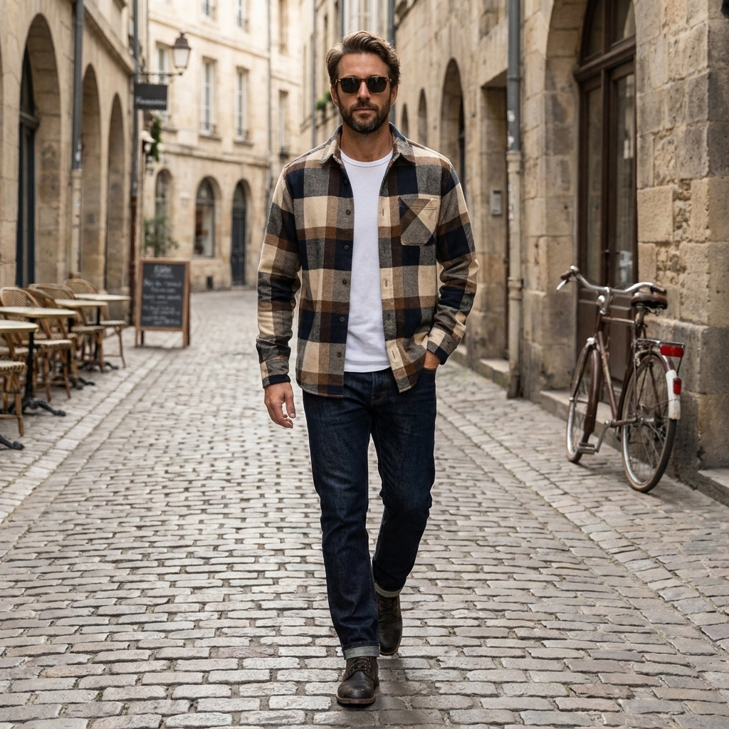 Camicia da uomo in flanella a quadri senza maniche a maniche lunghe