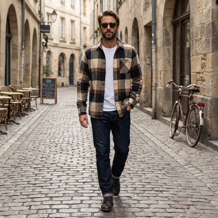 Camicia da uomo in flanella a quadri senza maniche a maniche lunghe