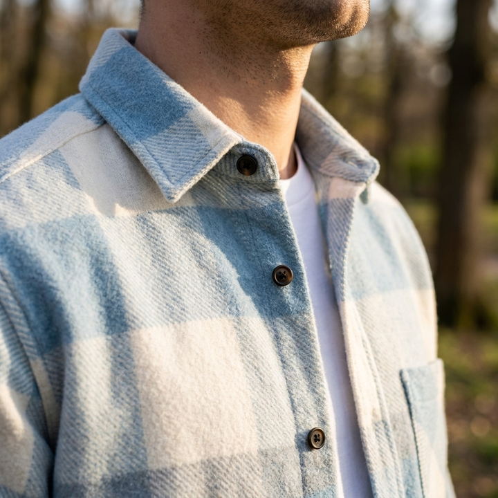 Camicia da uomo in flanella a quadri senza maniche a maniche lunghe
