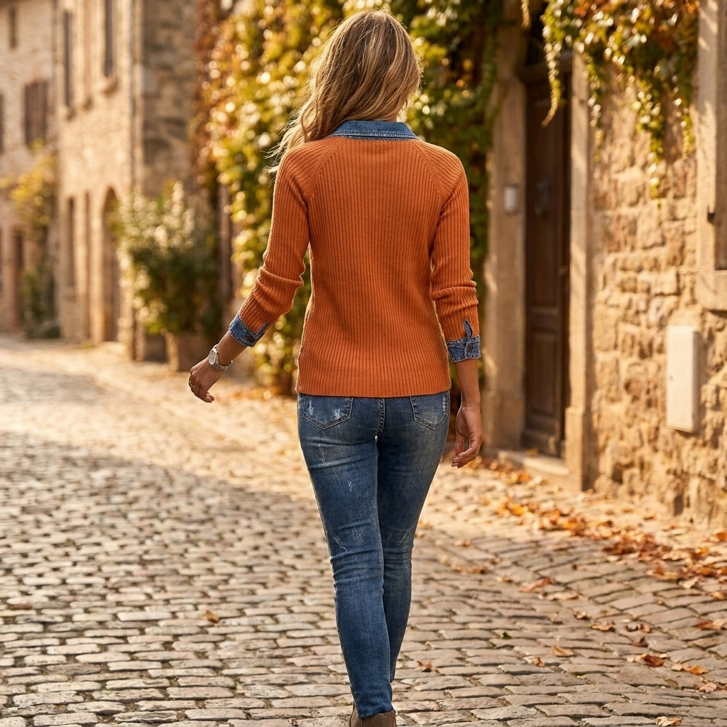 Maglione da donna a maniche lunghe senza maniche con patchwork lavorato a maglia