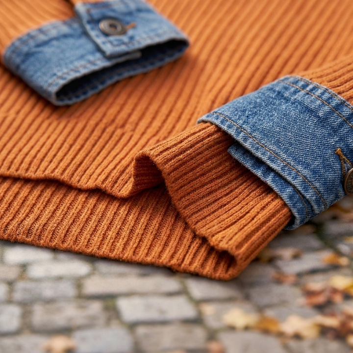 Maglione da donna a maniche lunghe senza maniche con patchwork lavorato a maglia
