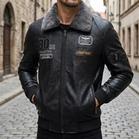 Slim fit-læderbomberjakke til mænd med pelskrave, varm jakke