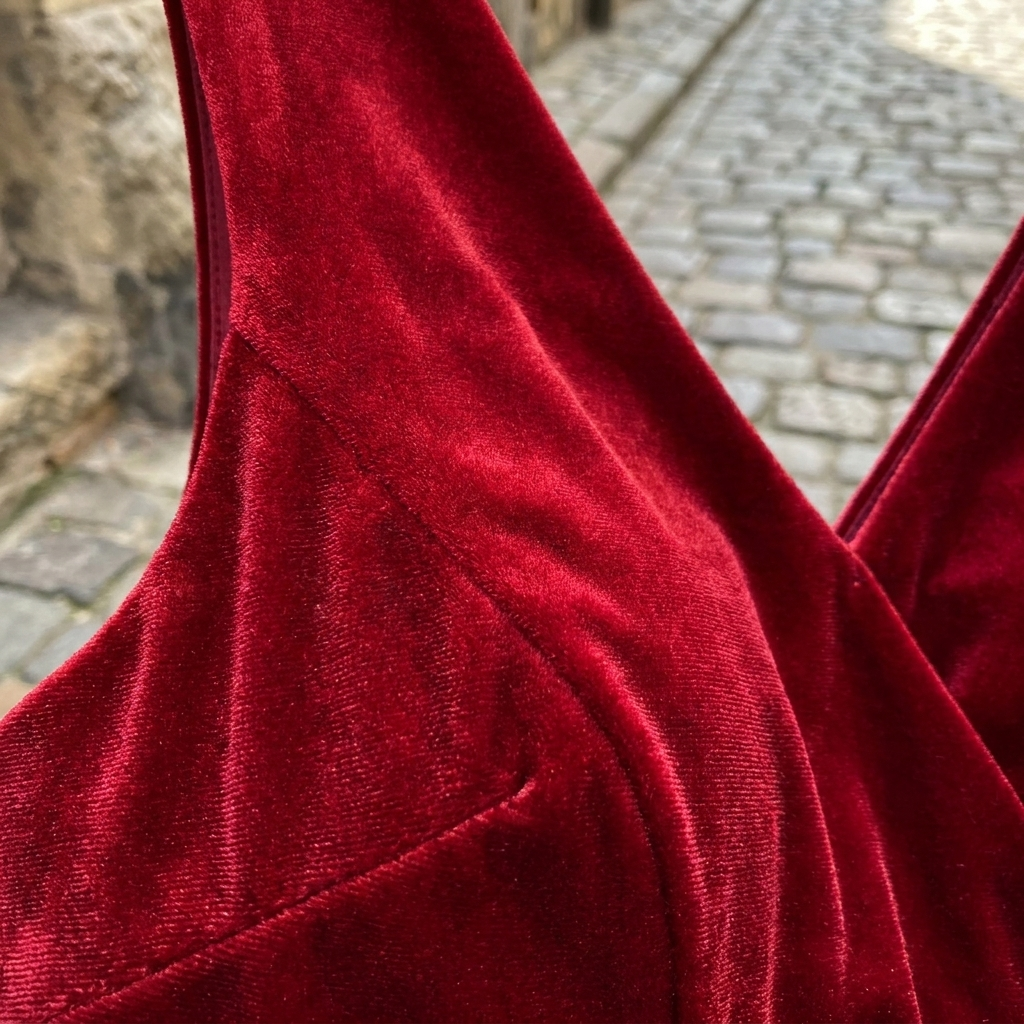 Red velvet fabric close-up