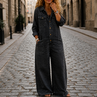 Women's Long Sleeve Denim Shirt Jumpsuit