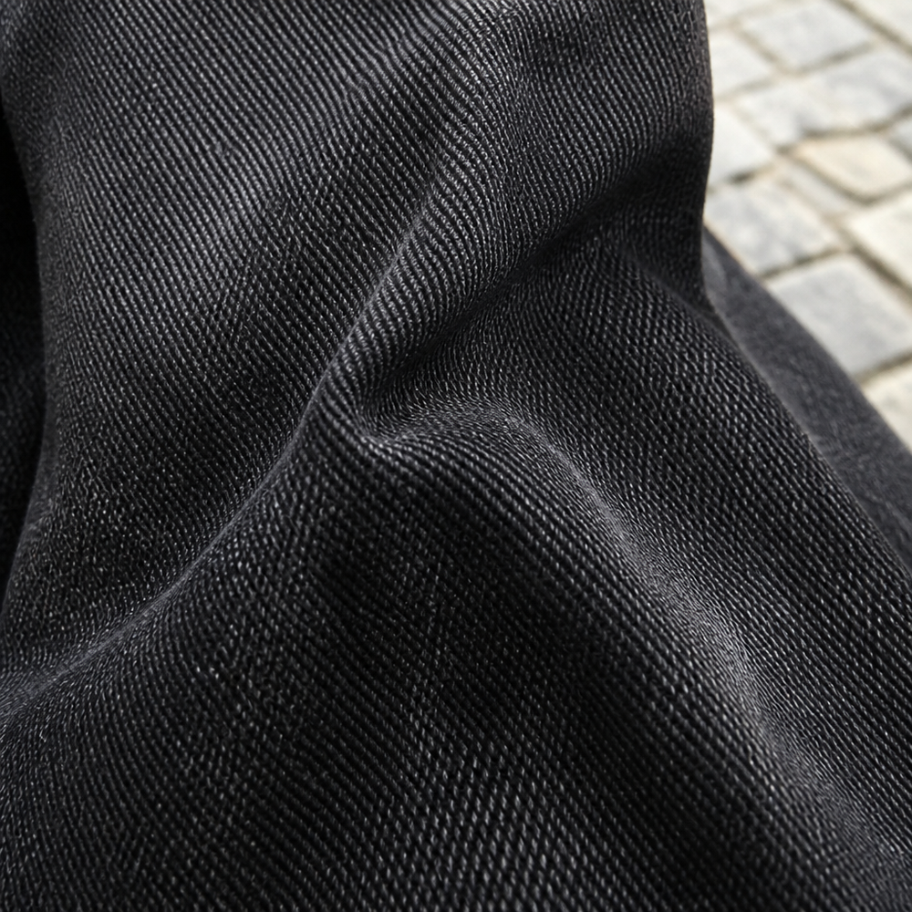 Women's Long Sleeve Denim Shirt Jumpsuit - Black fabric