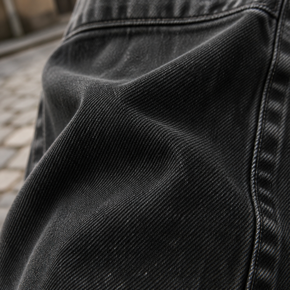 Women's Casual Loose Fit Denim Jumpsuit - Black fabric