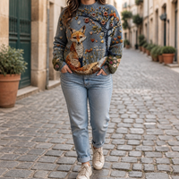 Women's Fox Embroidered Balloon Sleeve Turtleneck Sweater