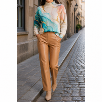 Women's Marbled Print Turtleneck with Ribbed Collar