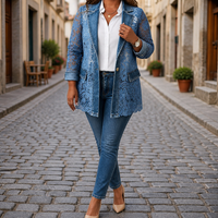 Women's Lace Panel Longline Blazer Jacket