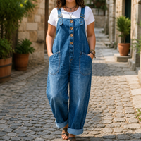 Women's Elastic Waist Loose Fit Denim Jumpsuit