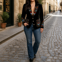 Women's Floral Embroidered Single Breasted Blazer Jacket