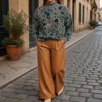 Women's Embroidered Floral Oversized Knit Turtleneck Sweater