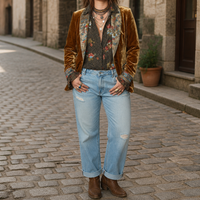 Women's Floral Patchwork Tailored Blazer Jacket