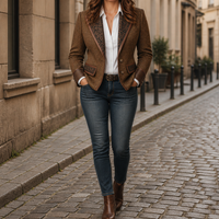 Women's Herringbone Printed Panel Tailored Blazer Jacket