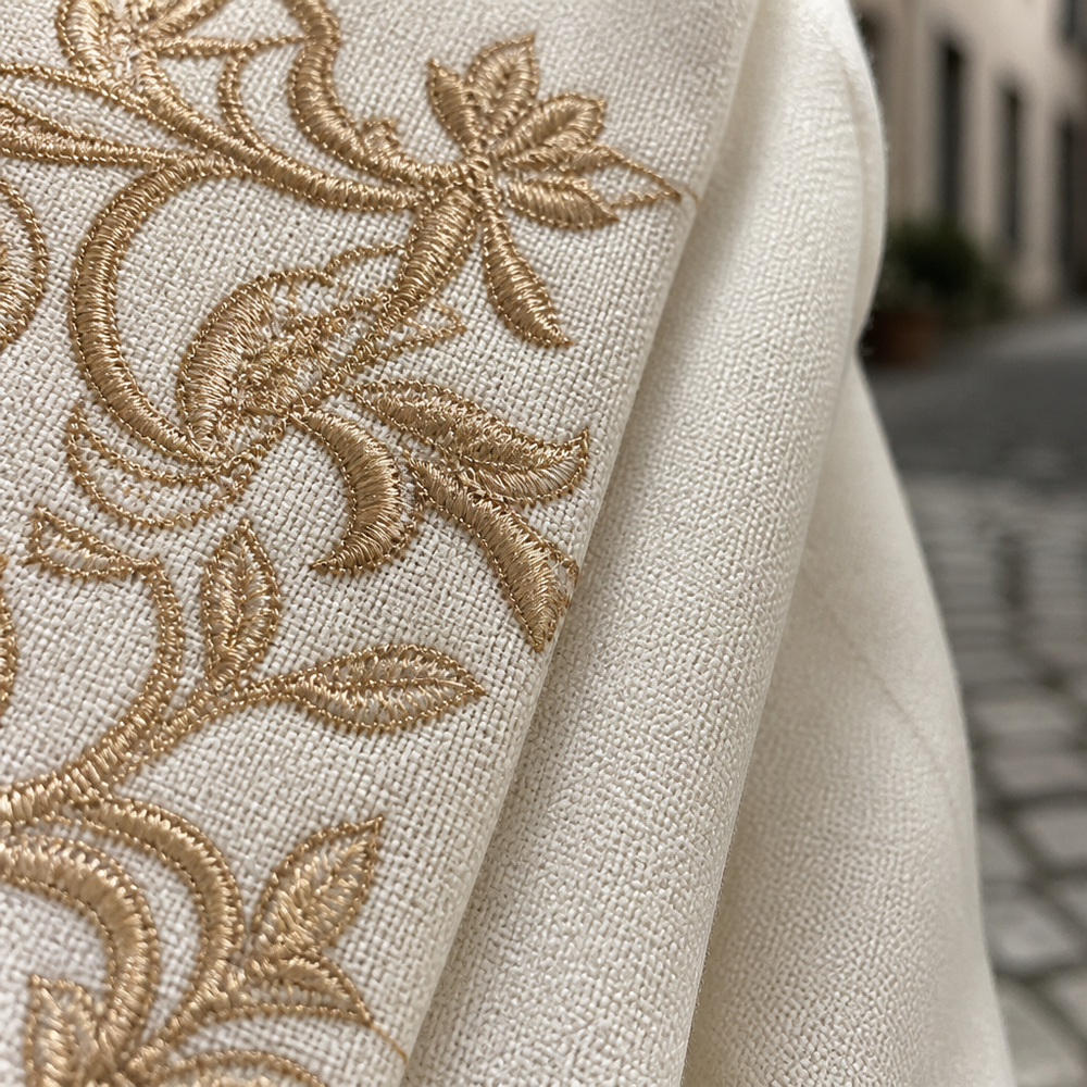 Women's Gold Embroidered Tailored Blazer Jacket - Ivory