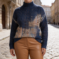 Women's Two Tone Lattice Oversized Turtleneck Sweater
