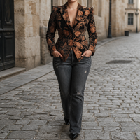 Women's Floral Jacquard Fitted Blazer Jacket