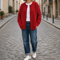 Women's Chunky Crew Neck Cable Knit Cardigan