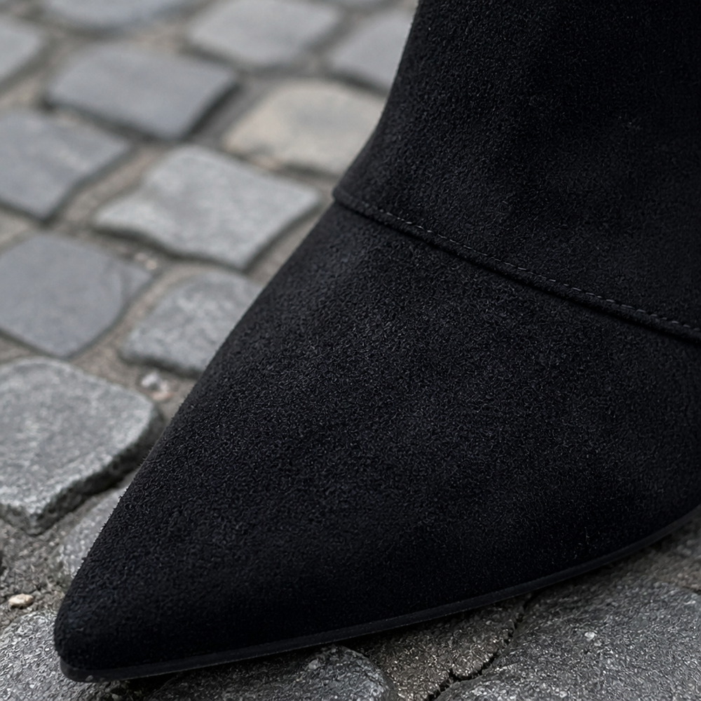 Women's Pointed Toe Fold Over Knee High Boots - Black - fabric