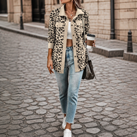 Women's Leopard Print Corduroy Trim Shacket
