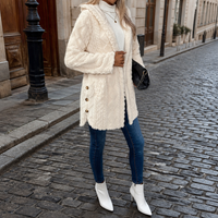 Women's Hooded Teddy Fleece Button Jacket