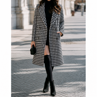 Women's Classic Double-Breasted Houndstooth Long Coat