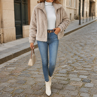 Women's Ribbed Teddy Fleece Wide Collar Jacket