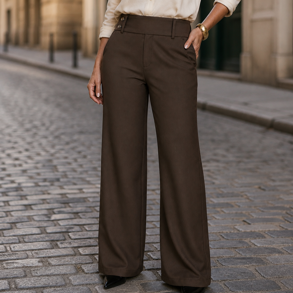 Women's Double Button High-Waist Wide-Leg Dress Pants - Coffee
