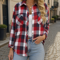 Women's Relaxed Fit Plaid Flannel Button Down Shirt