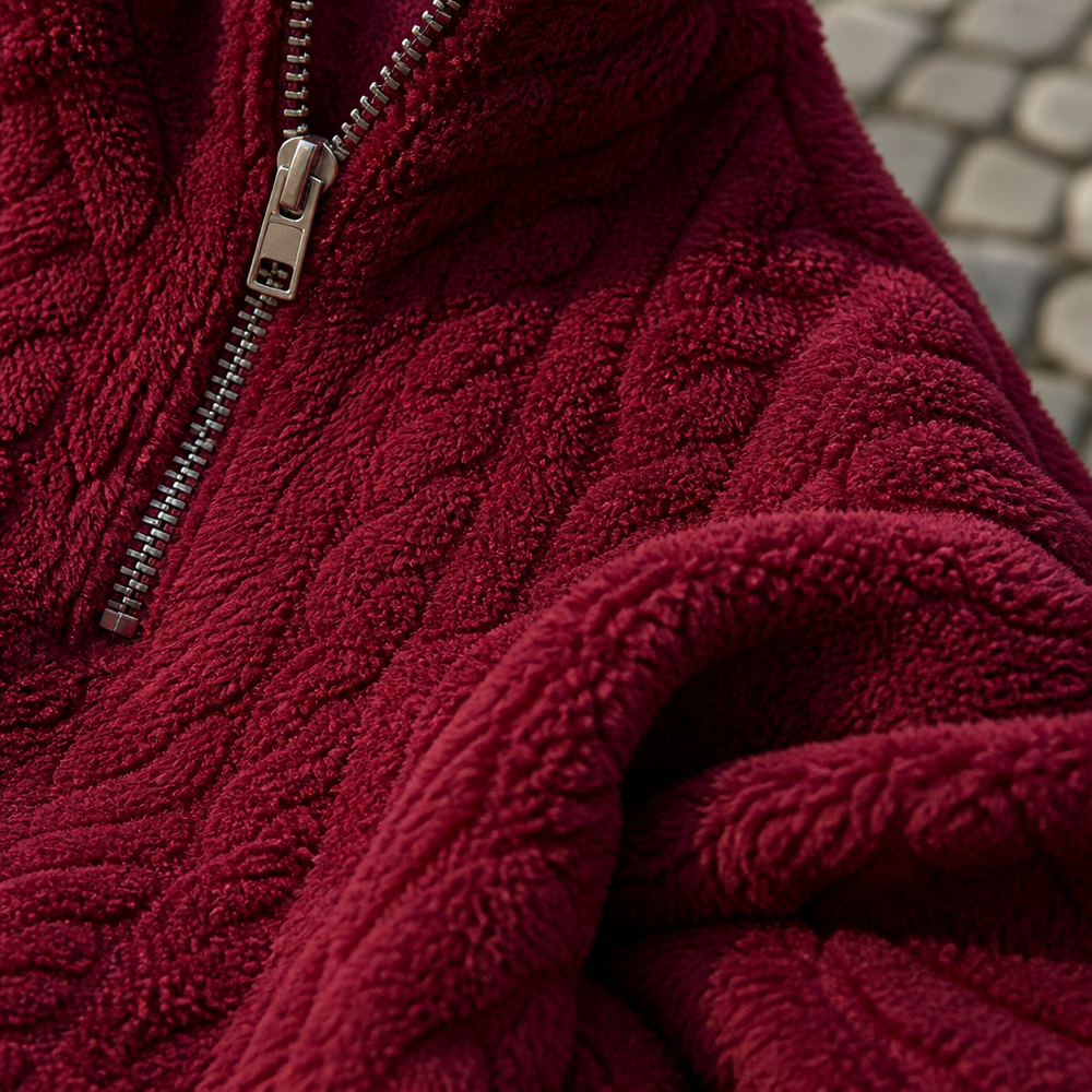 Women's Textured Fleece Half-Zip Pullover Sweatshirt - BURGUNDY fabric