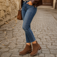 Women's Faux Suede Buckle Block Heel Ankle Boots