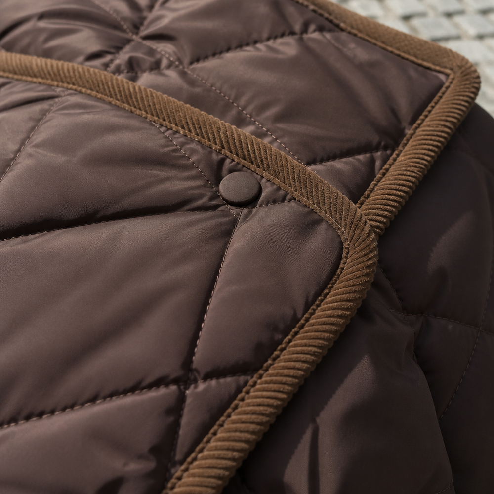 Women's Lightweight Corduroy Collar Quilted Jacket - Brown
