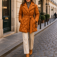 Women's Belted Diamond Quilted Puffer Jacket