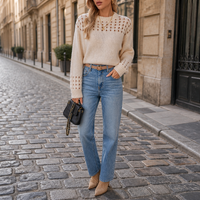Women's Cropped Open Stitch Knit Sweater