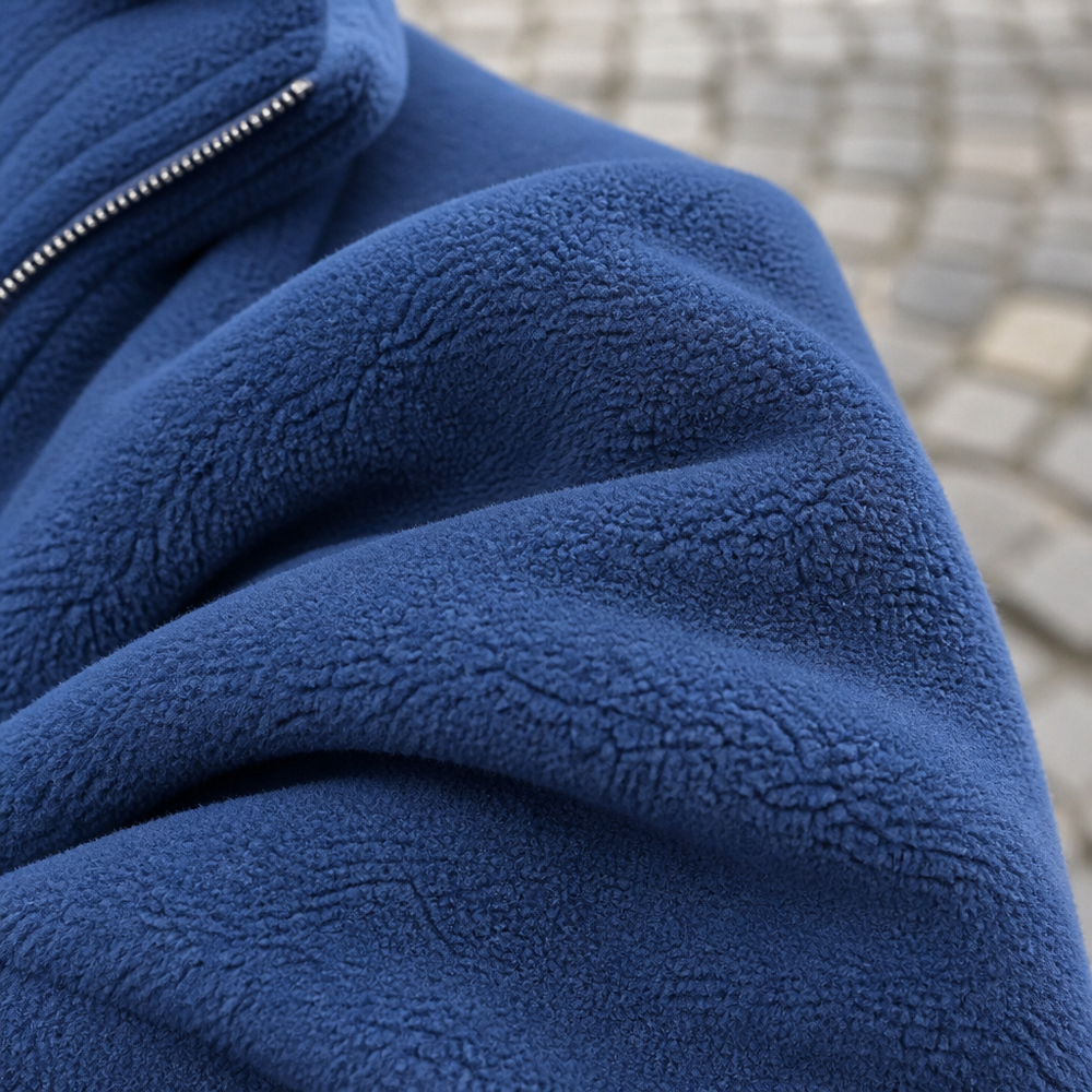 Women's Relaxed Sherpa Fleece-Lined Zip Up Jacket - Royal Blue fabric
