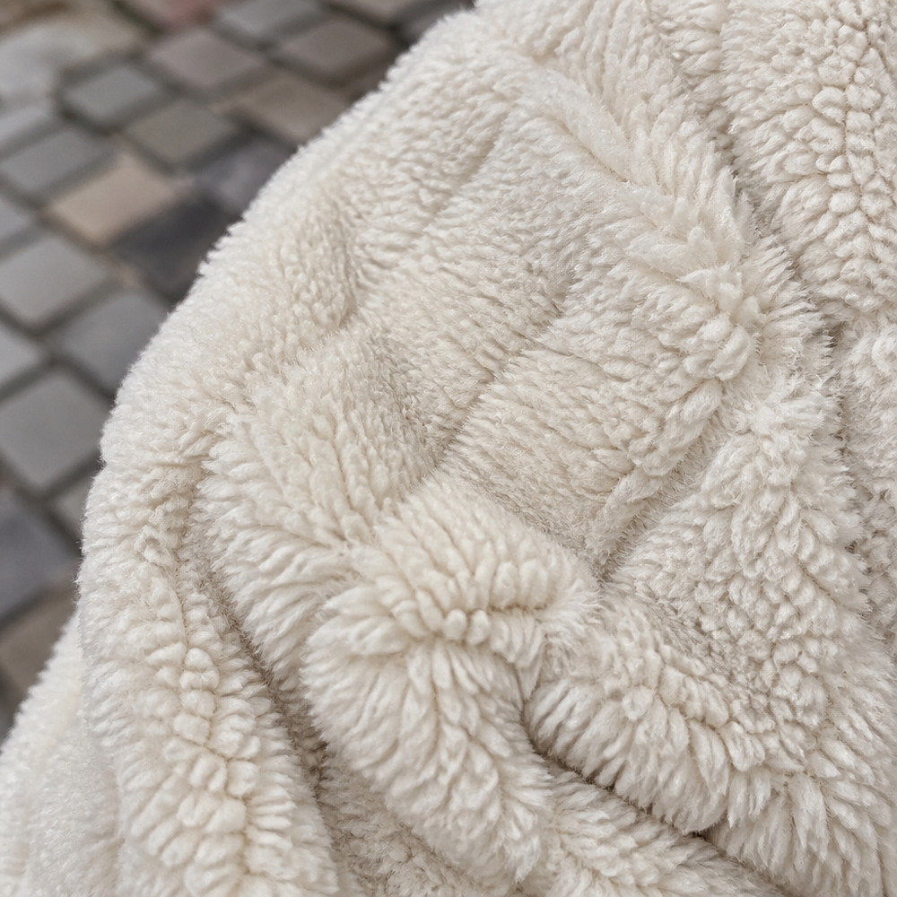 Women's Oversized Collared Teddy Fleece Jacket - Beige