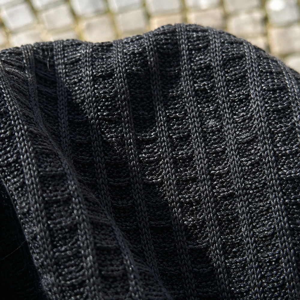 Women's Relaxed Waffle Knit Long Sleeve Top - Black