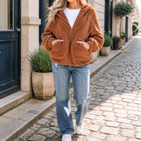 Women's Oversized Hooded Curly Teddy Bear Jacket