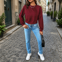 Women's Cropped Raglan Sleeve Crew Neck Sweatshirt