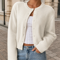 Women's Cropped Round Neck Knit Cardigan