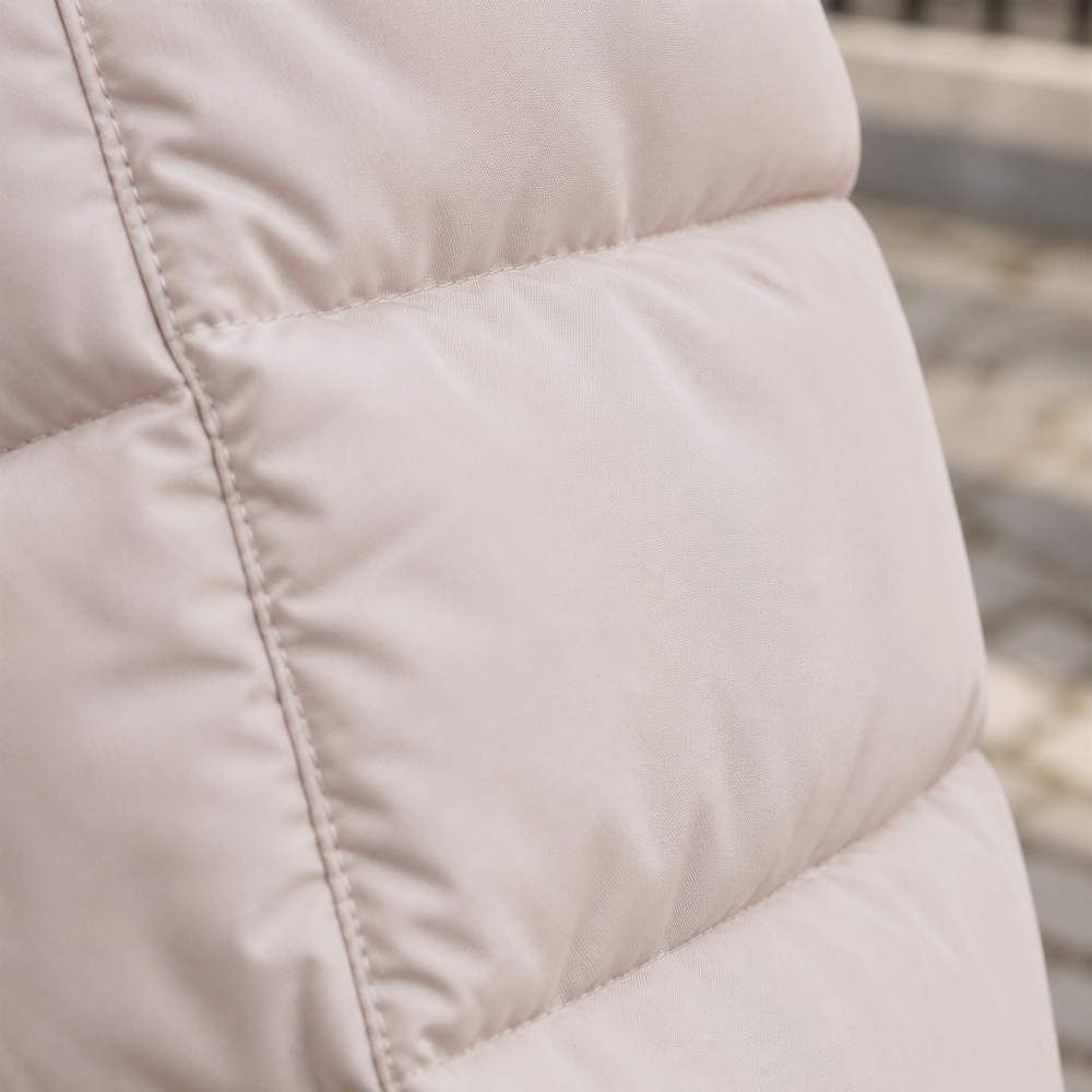 Women's Long Hooded Winter Puffer Coat - BEIGE fabric