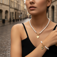 Women's Necklace and Bracelet Set with Artisan Pearls and Heart