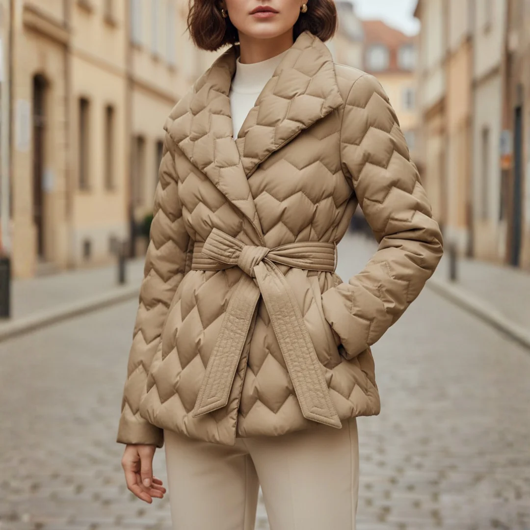 Cappotto trapuntato da donna con cintura