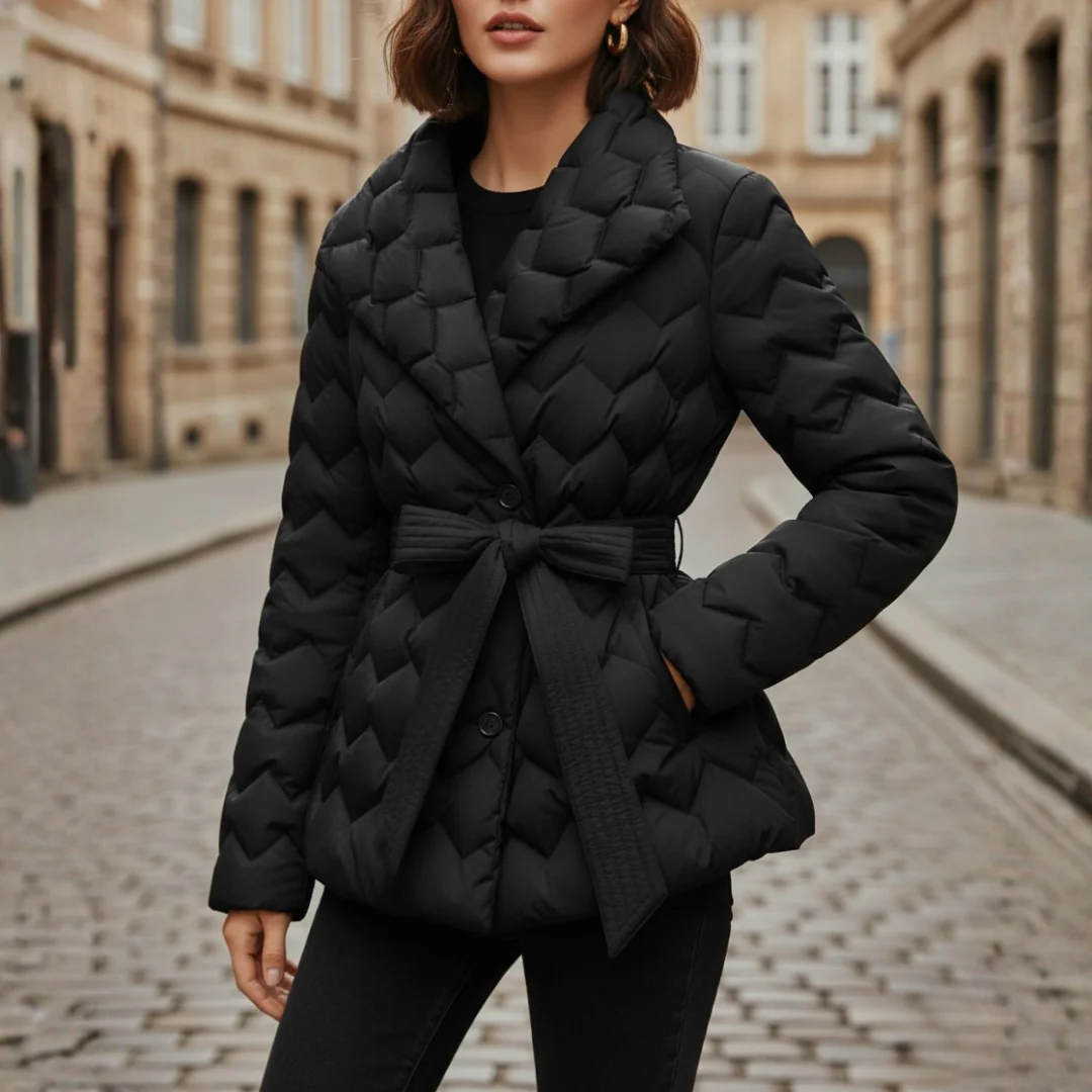 Cappotto trapuntato da donna con cintura